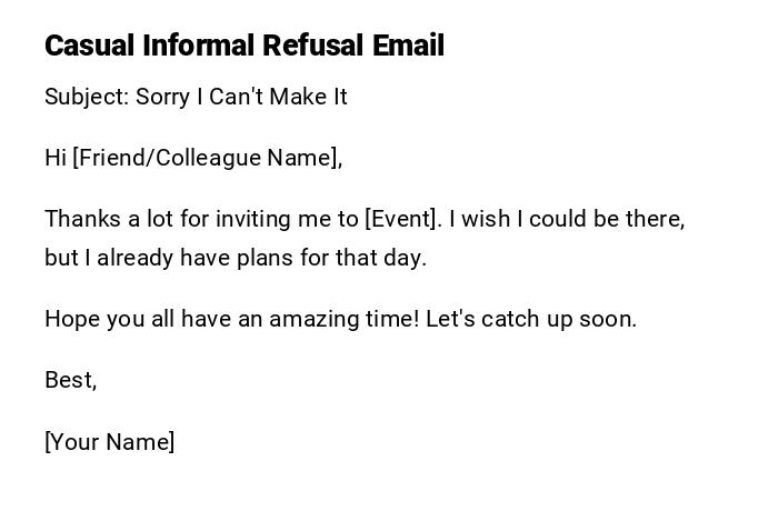 Casual Informal Refusal Email Casual Informal Refusal Email