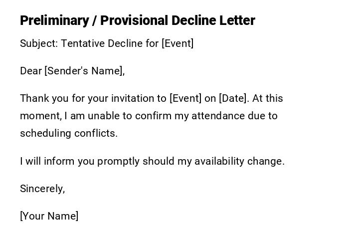 Preliminary / Provisional Decline Letter Preliminary / Provisional Decline Letter