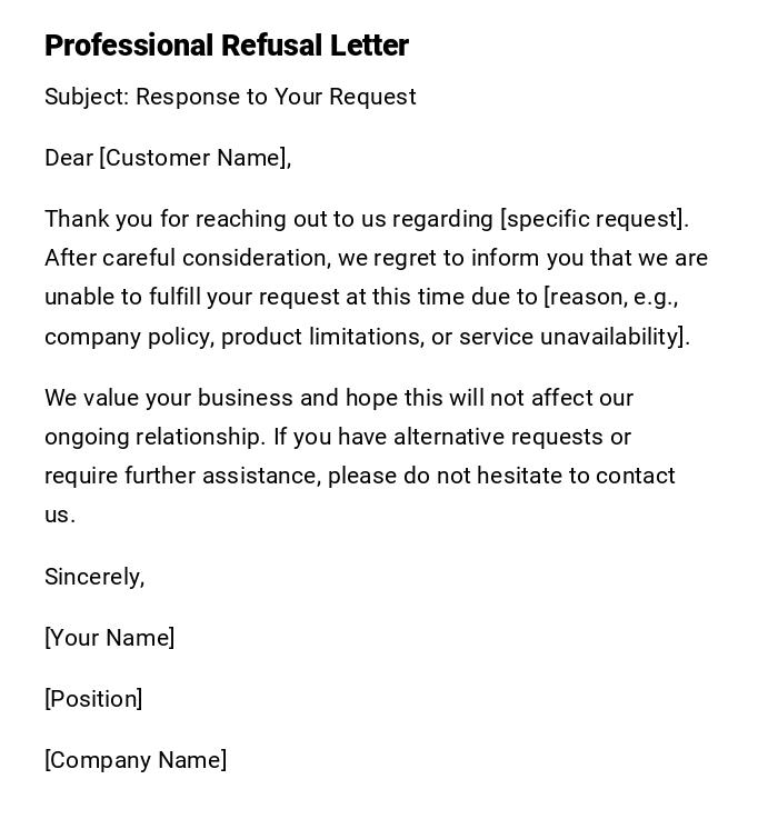 Professional Refusal Letter Professional Refusal Letter