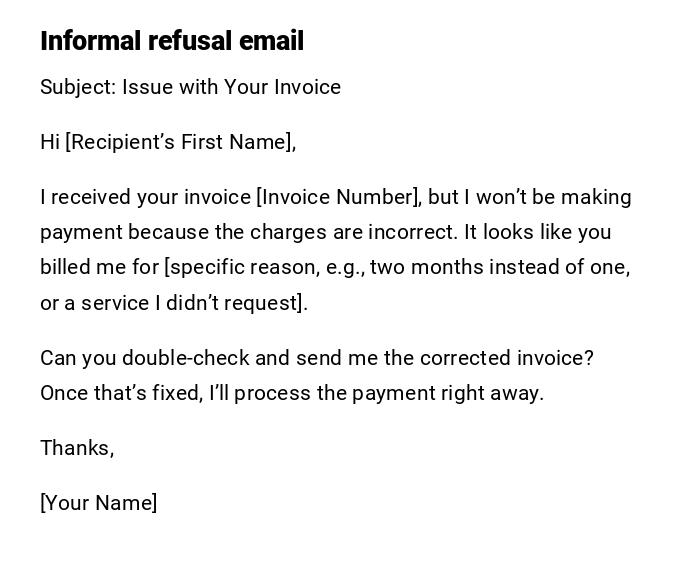 Informal refusal email Informal refusal email