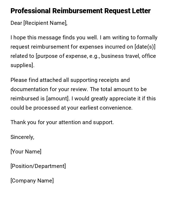 Professional Reimbursement Request Letter Professional Reimbursement Request Letter