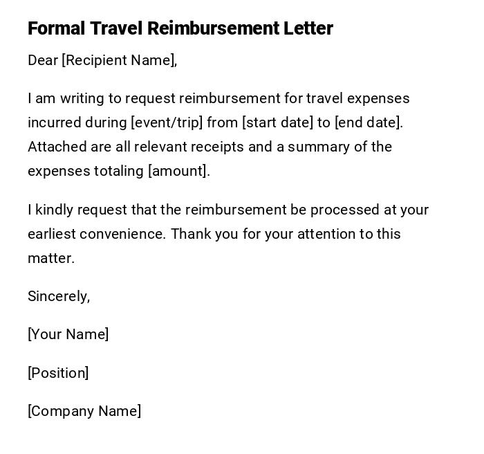 Formal Travel Reimbursement Letter Formal Travel Reimbursement Letter
