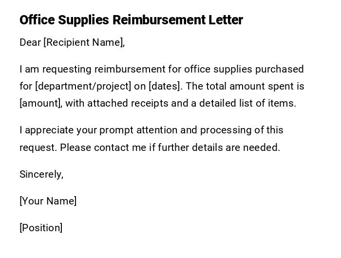 Office Supplies Reimbursement Letter Office Supplies Reimbursement Letter