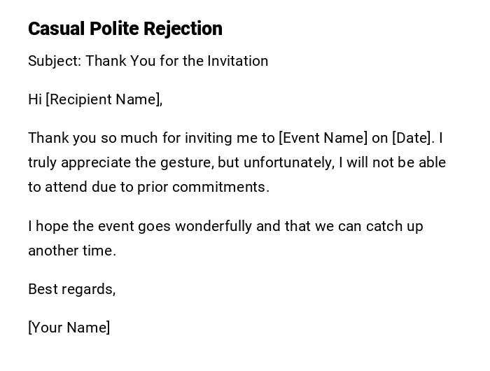 Casual Polite Rejection Casual Polite Rejection
