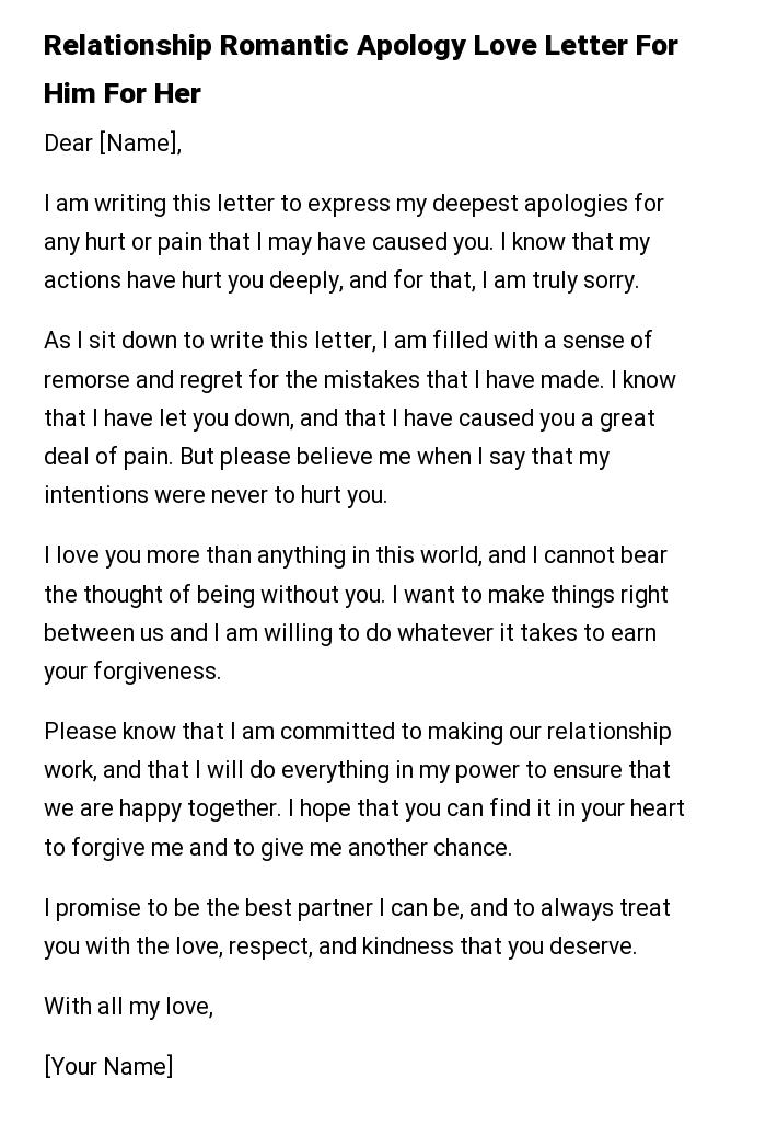 Relationship Romantic Apology Love Letter For Him For Her