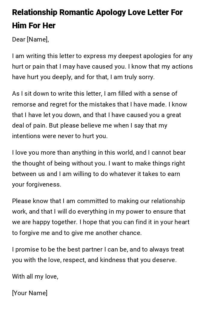 Relationship Romantic Apology Love Letter For Him For Her