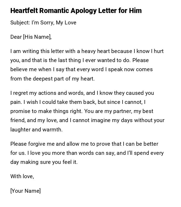 Heartfelt Romantic Apology Letter for Him