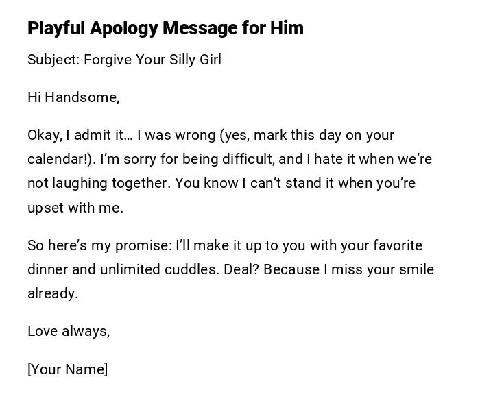 Playful Apology Message for Him