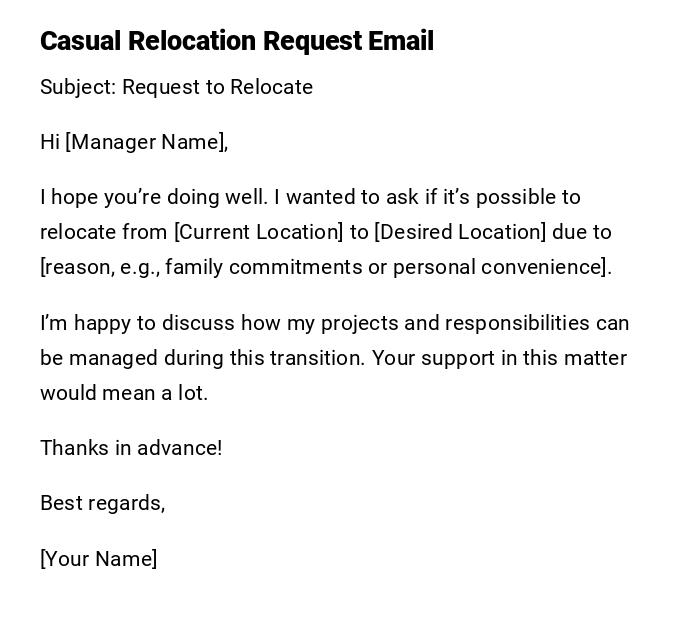 Casual Relocation Request Email Casual Relocation Request Email