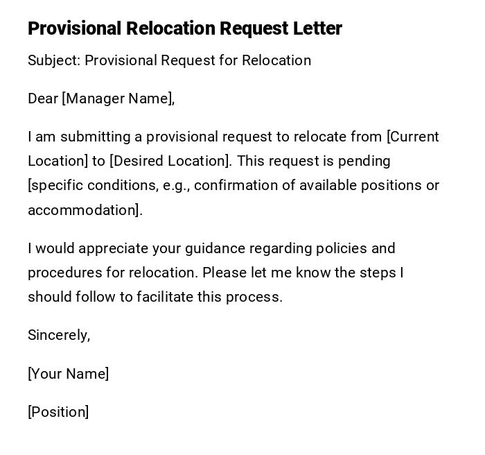 Provisional Relocation Request Letter Provisional Relocation Request Letter