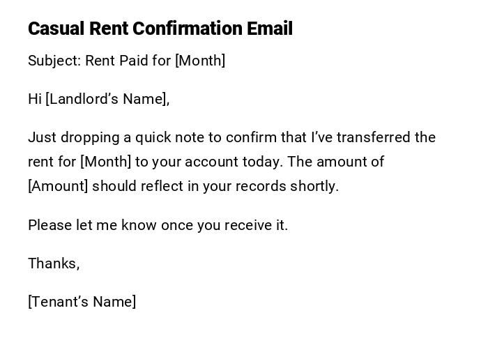 Casual Rent Confirmation Email