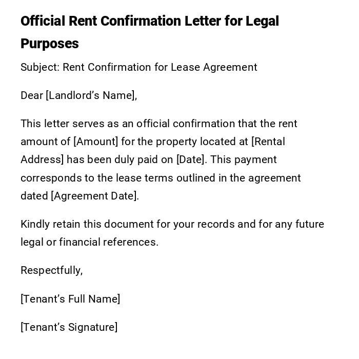 Official Rent Confirmation Letter for Legal Purposes