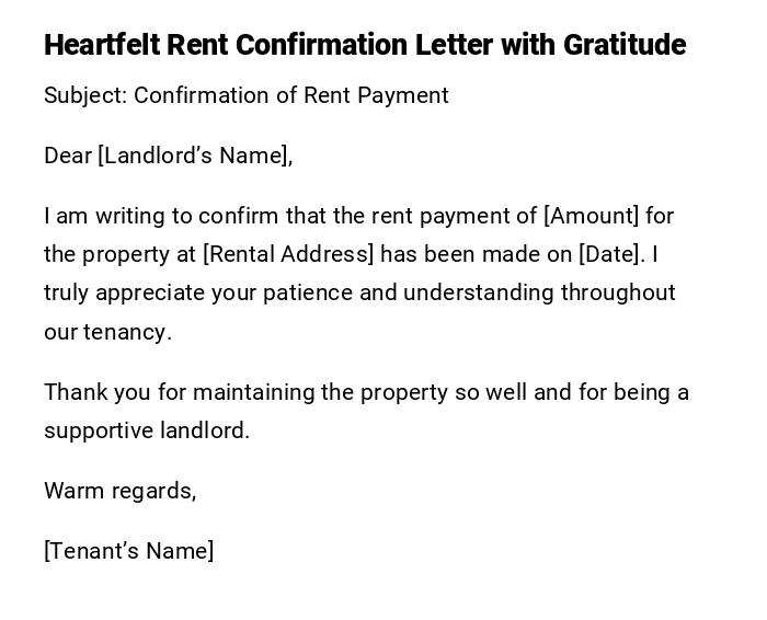 Heartfelt Rent Confirmation Letter with Gratitude