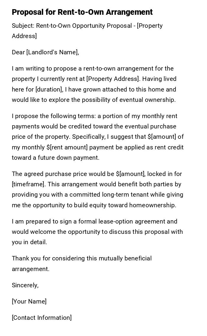 Proposal for Rent-to-Own Arrangement Proposal for Rent-to-Own Arrangement