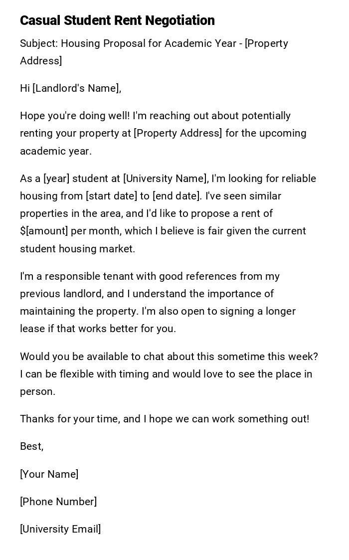 Casual Student Rent Negotiation Casual Student Rent Negotiation