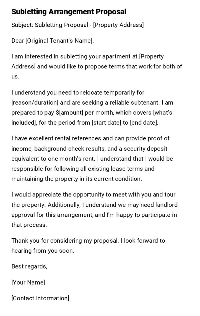 Subletting Arrangement Proposal Subletting Arrangement Proposal