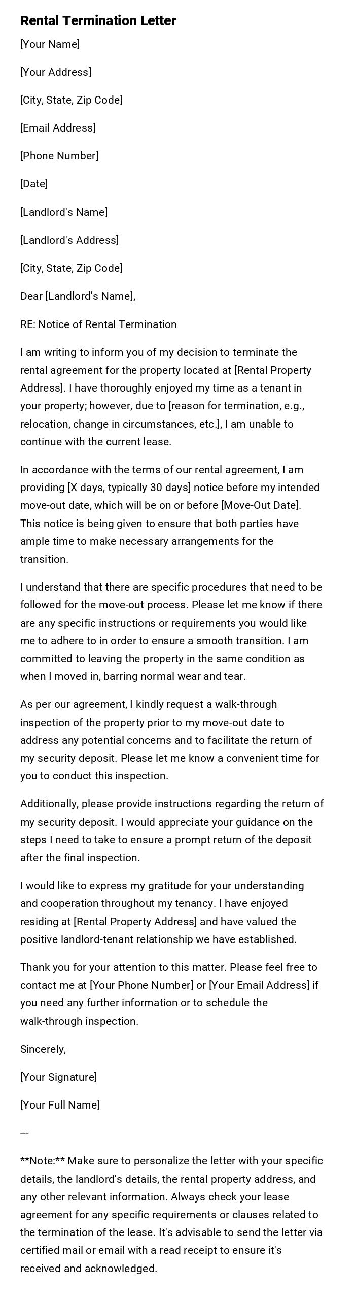 Rental Termination Letter