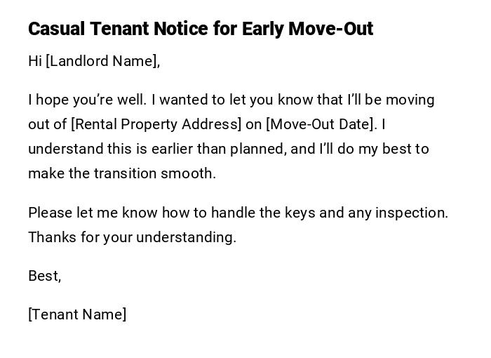 Casual Tenant Notice for Early Move-Out Casual Tenant Notice for Early Move-Out