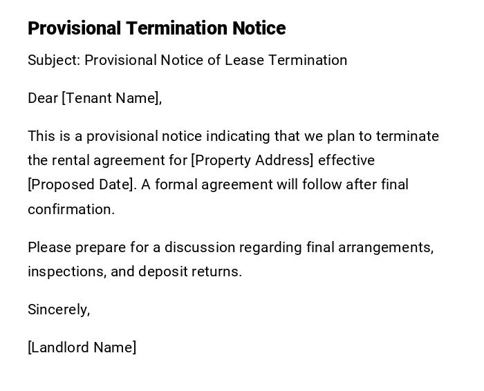Provisional Termination Notice Provisional Termination Notice