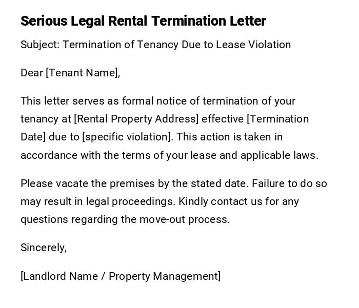 Serious Legal Rental Termination Letter Serious Legal Rental Termination Letter