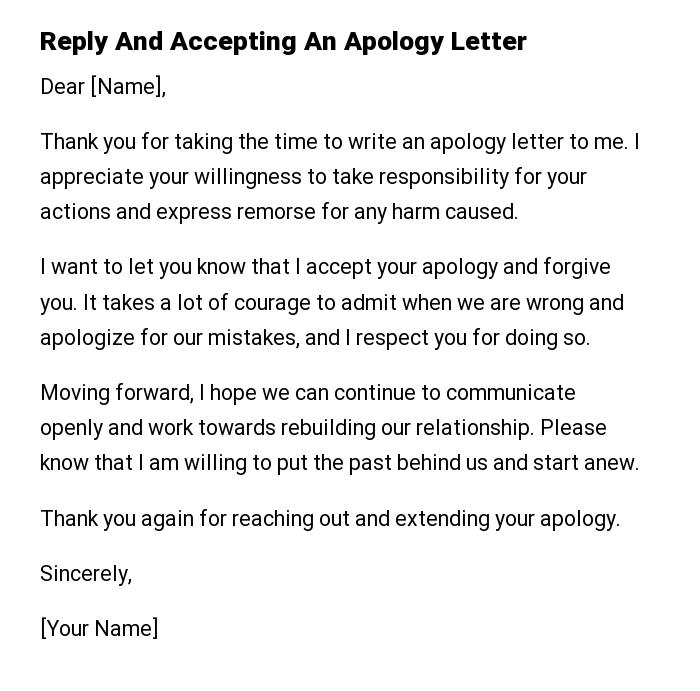 Reply And Accepting An Apology Letter