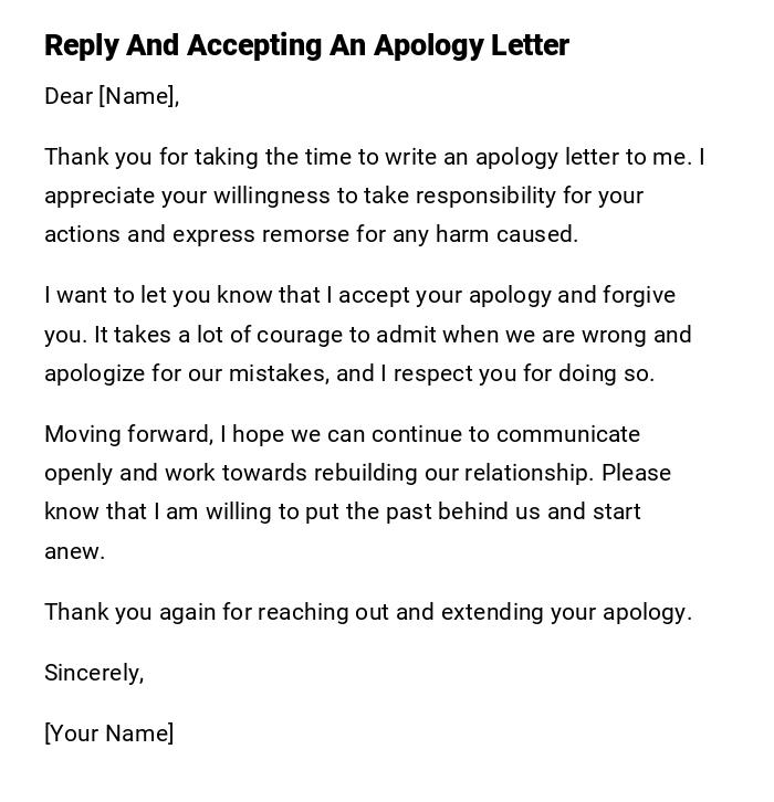 Reply And Accepting An Apology Letter