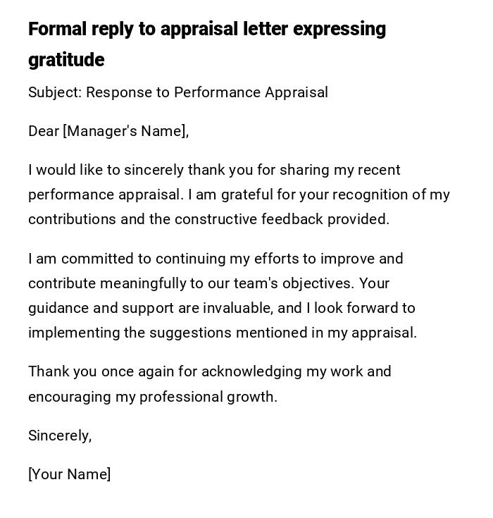 Formal reply to appraisal letter expressing gratitude Formal reply to appraisal letter expressing gratitude