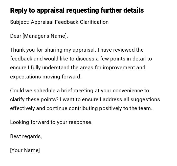 Reply to appraisal requesting further details Reply to appraisal requesting further details