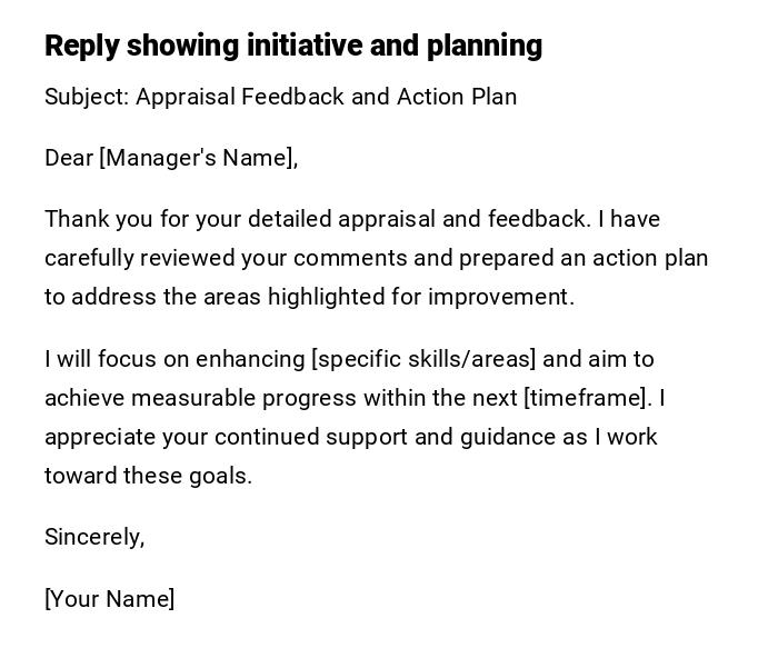 Reply showing initiative and planning Reply showing initiative and planning