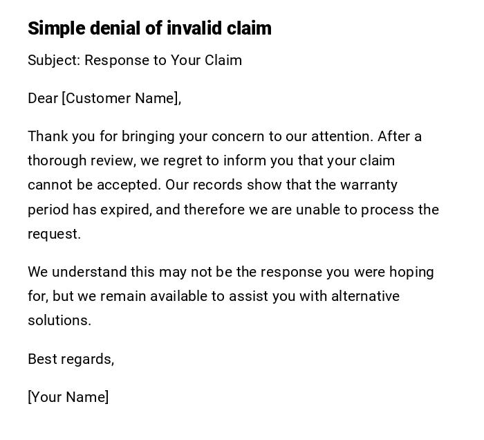 Simple denial of invalid claim