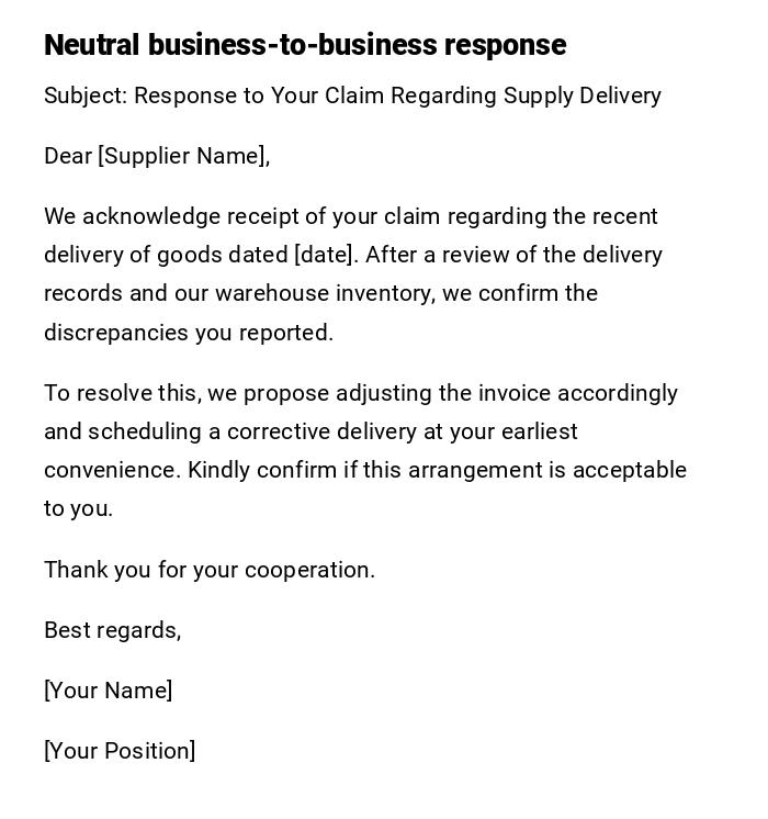 Neutral business-to-business response