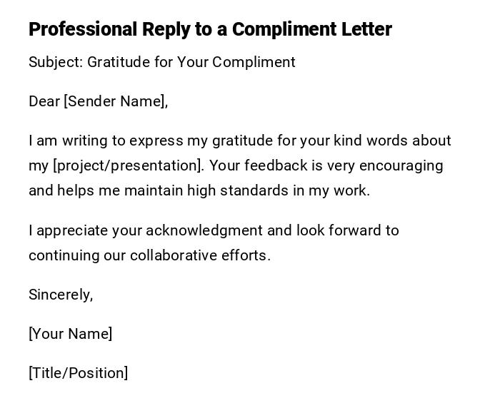 Professional Reply to a Compliment Letter