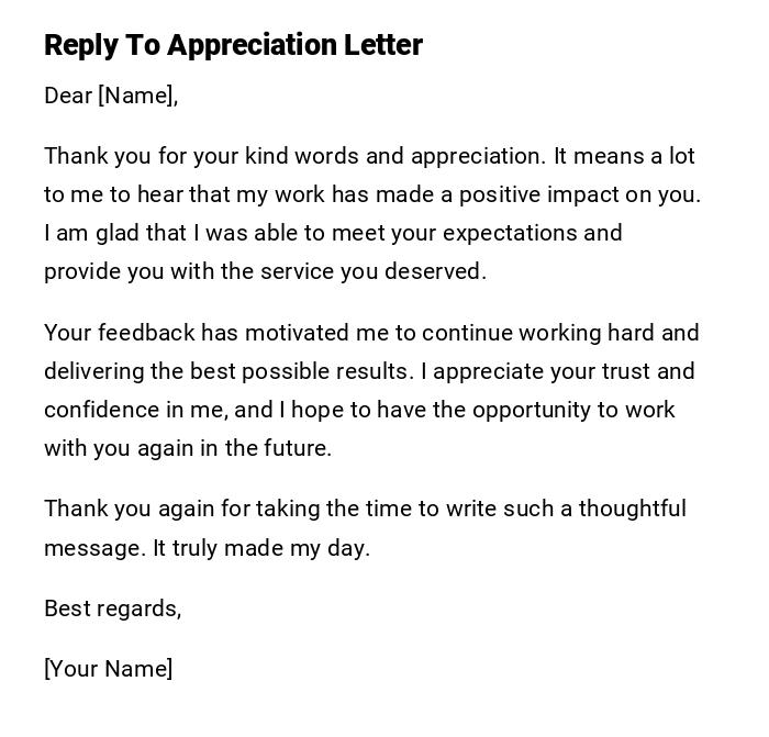 Reply To Appreciation Letter