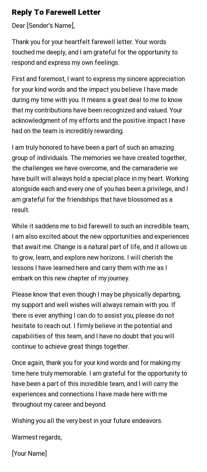Reply To Farewell Letter