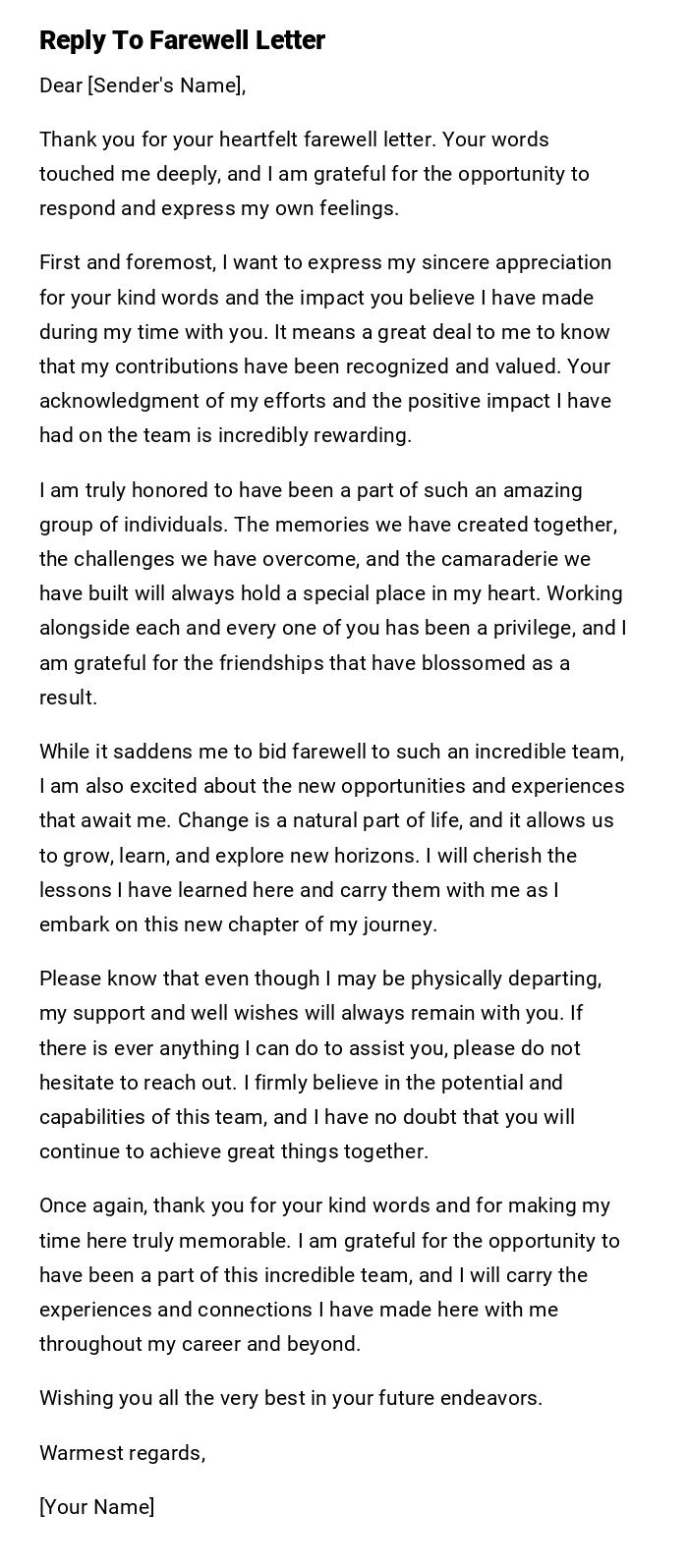 Reply To Farewell Letter