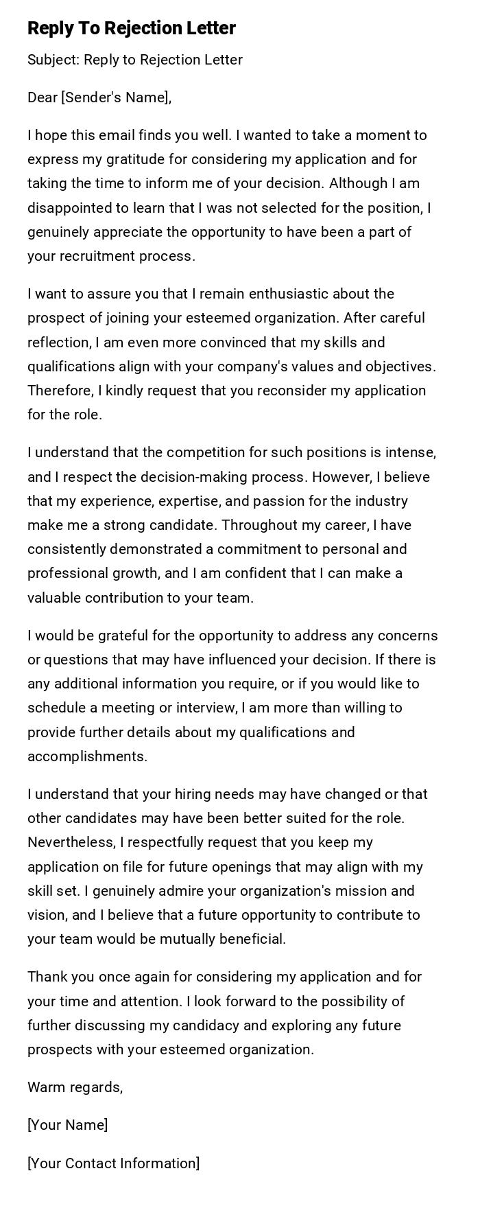 Reply To Rejection Letter Reply To Rejection Letter
