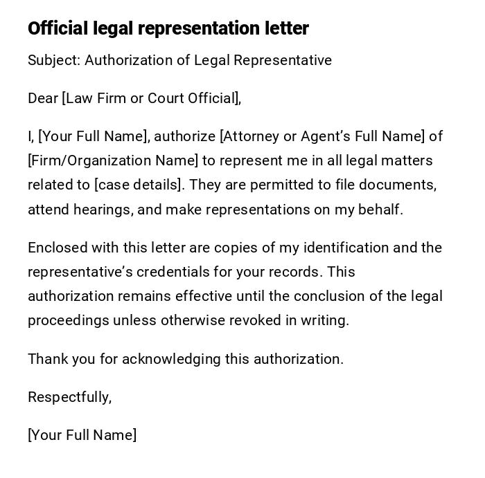Official legal representation letter Official legal representation letter