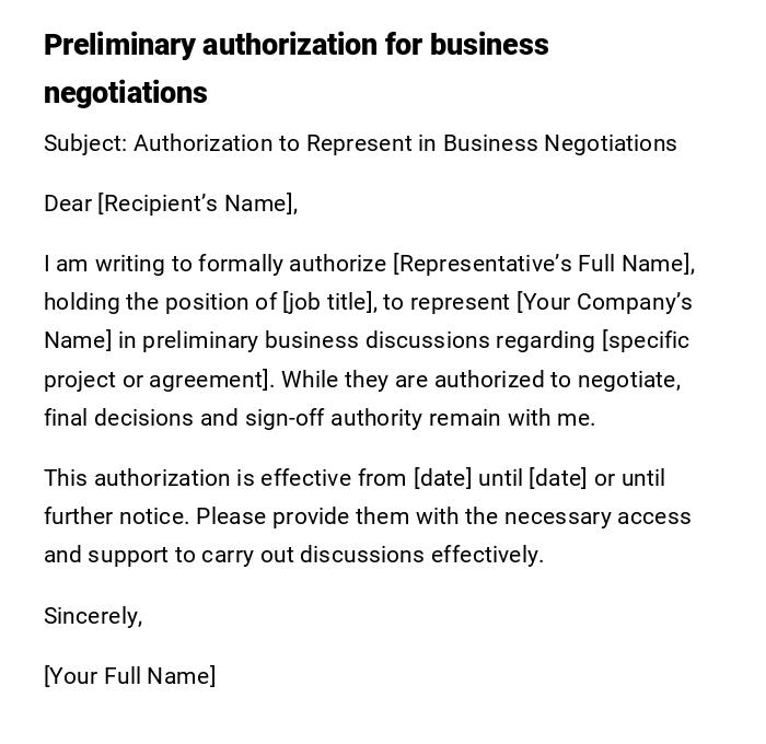 Preliminary authorization for business negotiations Preliminary authorization for business negotiations