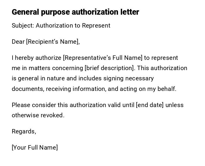 General purpose authorization letter General purpose authorization letter