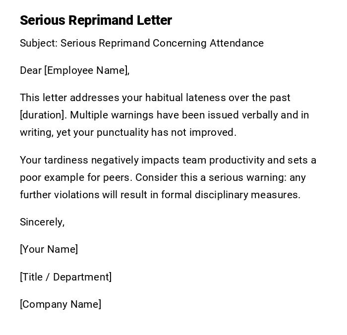 Serious Reprimand Letter Serious Reprimand Letter