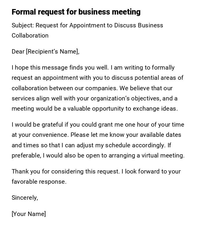Formal request for business meeting Formal request for business meeting