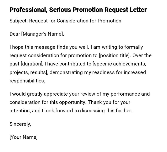Professional, Serious Promotion Request Letter Professional, Serious Promotion Request Letter