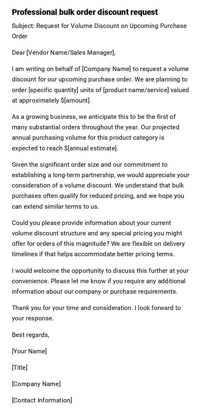Professional bulk order discount request Professional bulk order discount request
