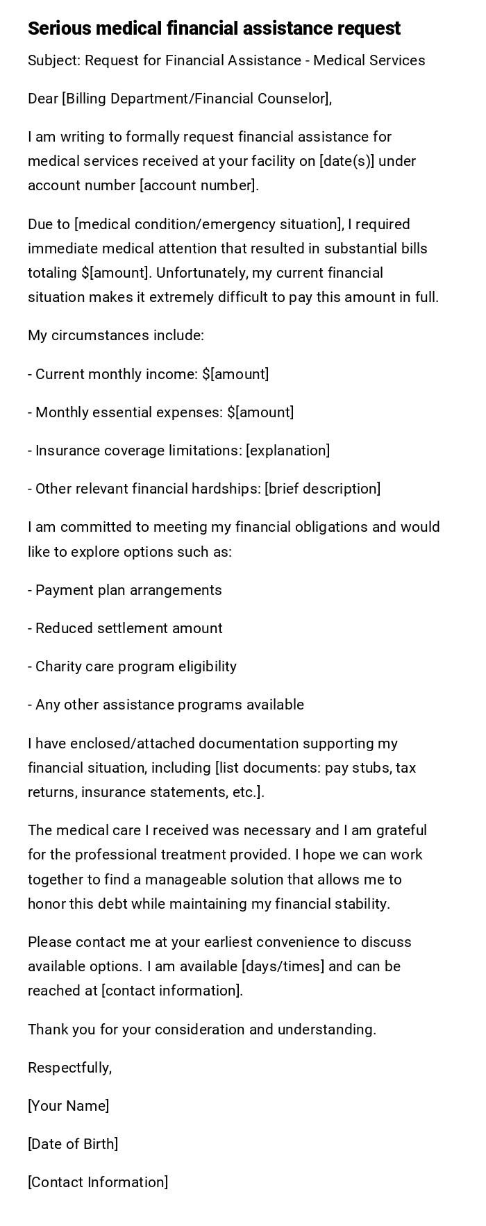 Serious medical financial assistance request Serious medical financial assistance request