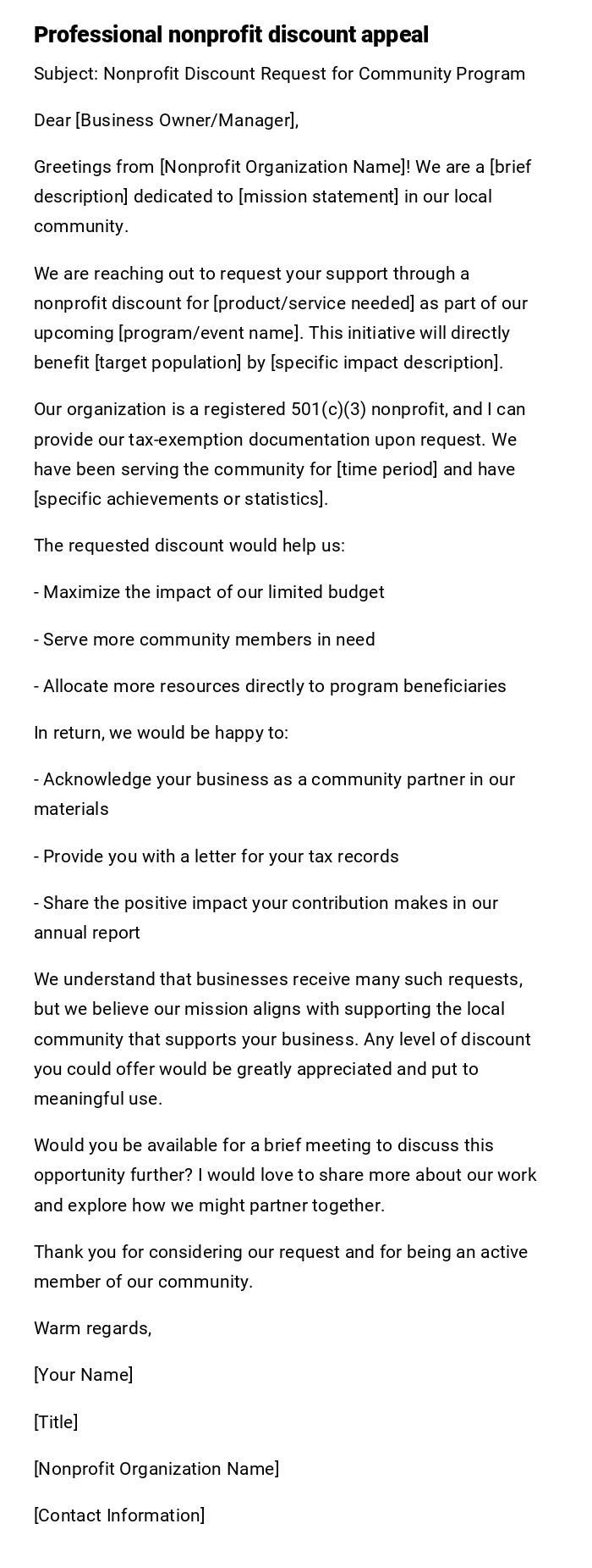 Professional nonprofit discount appeal Professional nonprofit discount appeal