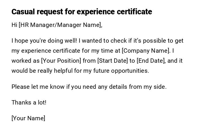 Casual request for experience certificate Casual request for experience certificate