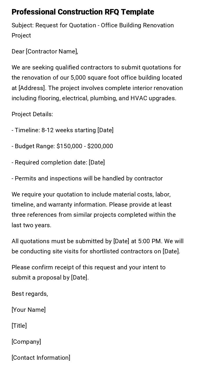 Professional Construction RFQ Template Professional Construction RFQ Template
