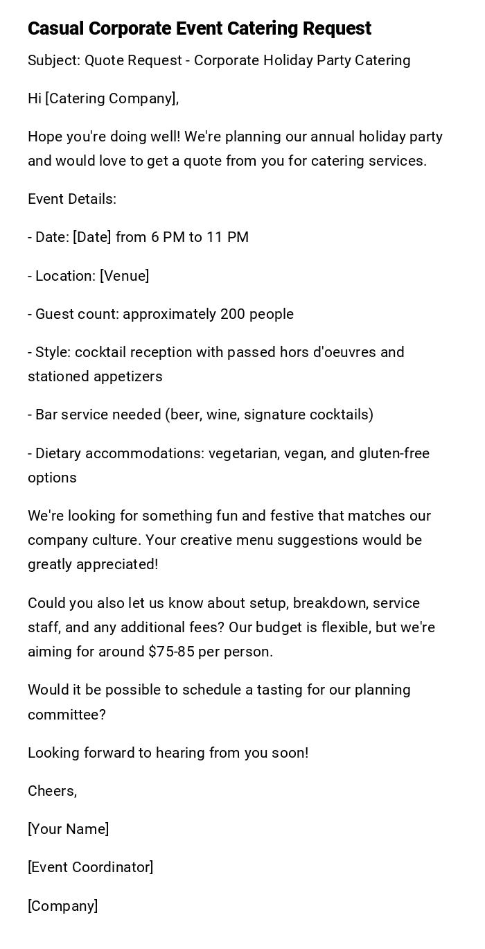 Casual Corporate Event Catering Request Casual Corporate Event Catering Request