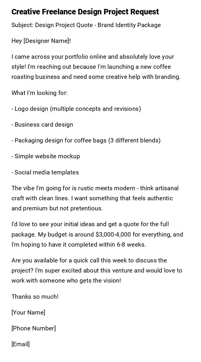Creative Freelance Design Project Request Creative Freelance Design Project Request