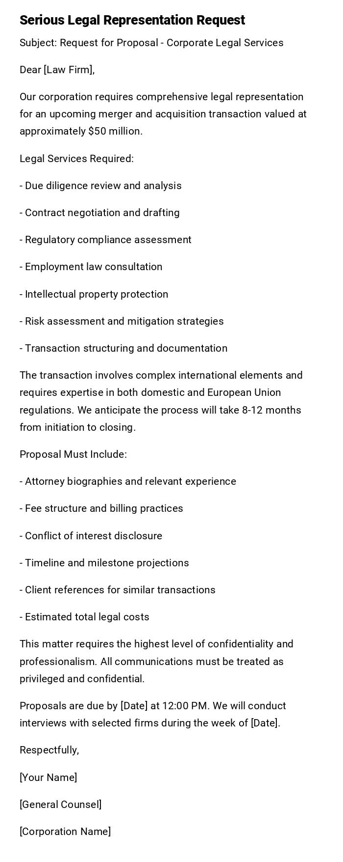 Serious Legal Representation Request Serious Legal Representation Request